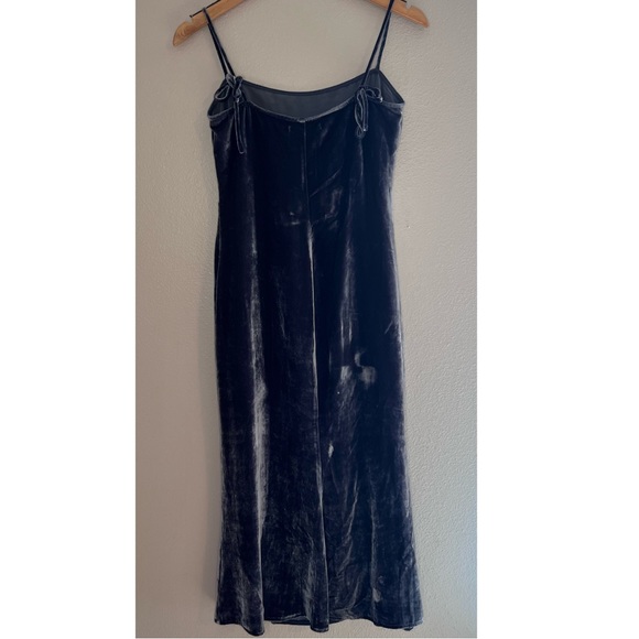 Reformation Ariana Dark Gray Silk Blend Velvet High Slit Slip Dress - Picture 7 of 11
